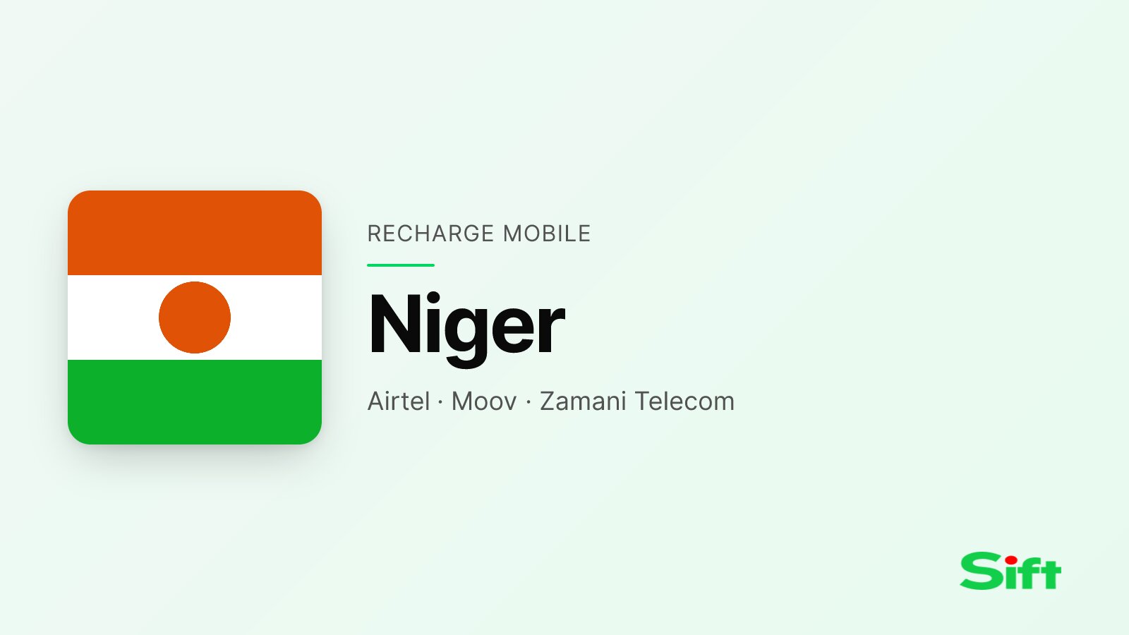 Recharger en Niger depuis la France — Airtel Niger, Moov Niger, Zamani Telecom Niger